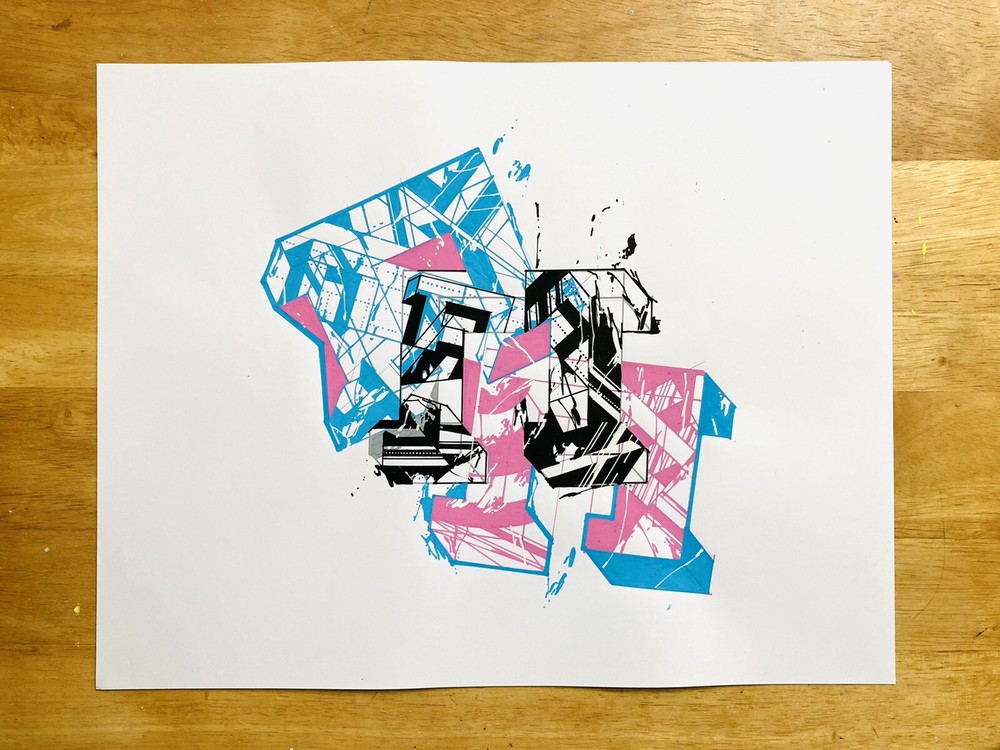 Graffiti-inspired abstract piece with typographical elements!