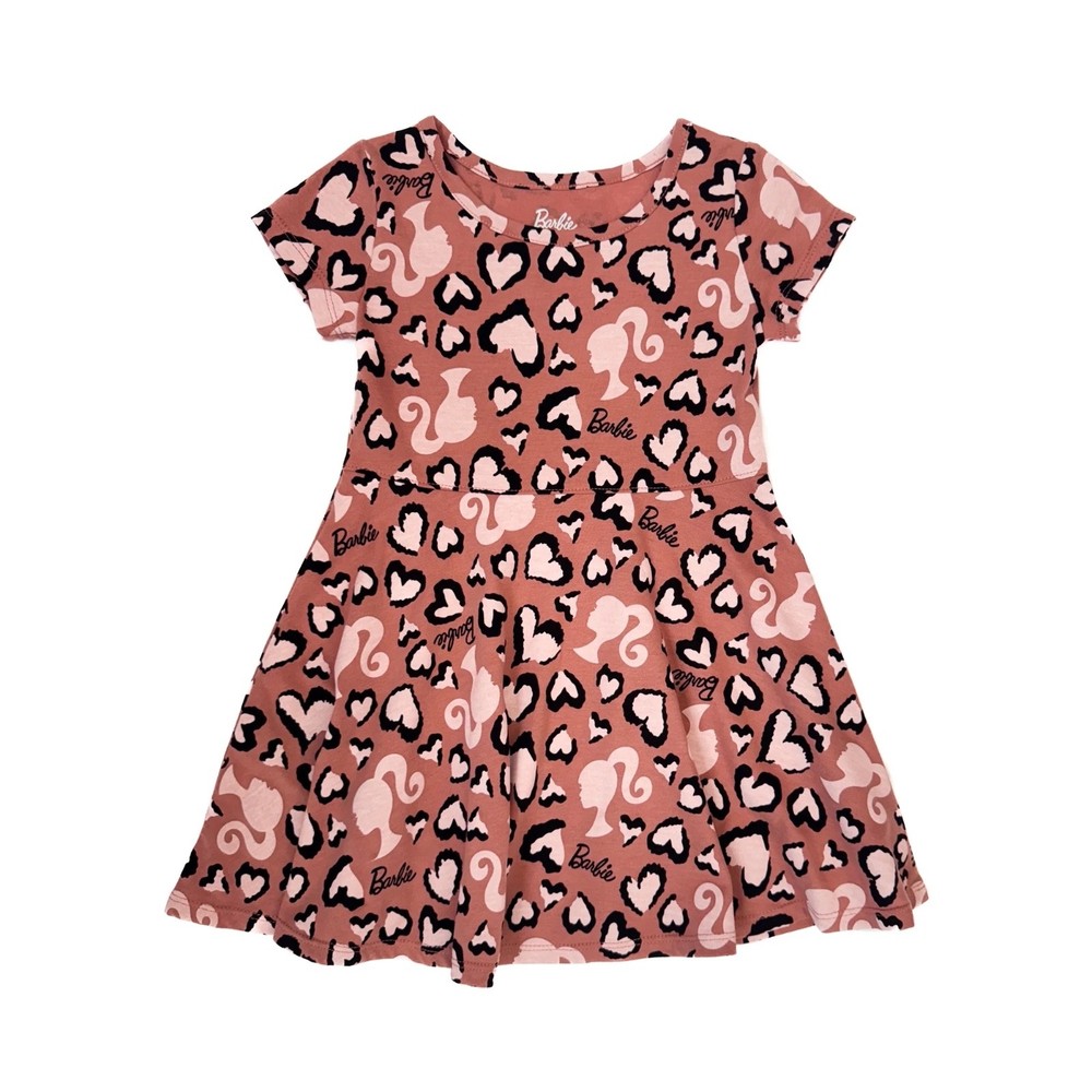 NEW Barbie Print Skater Dress Girls Small 6-6x Pink Logo NWT