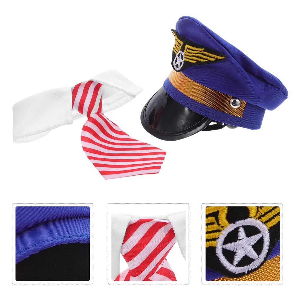 1 Set Pet Costume Accessory Set - Dog & Cat Captain Hat with Necktie &