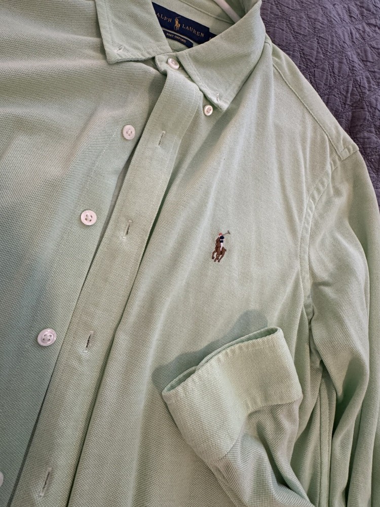 RARE Ralph Lauren Polo L Large Mens Long sleeve Button Down Shirt Pastel Green