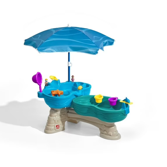Spill & Splash Seaway Blue Plastic Water Table for Toddlers w/ 10-piece Playset