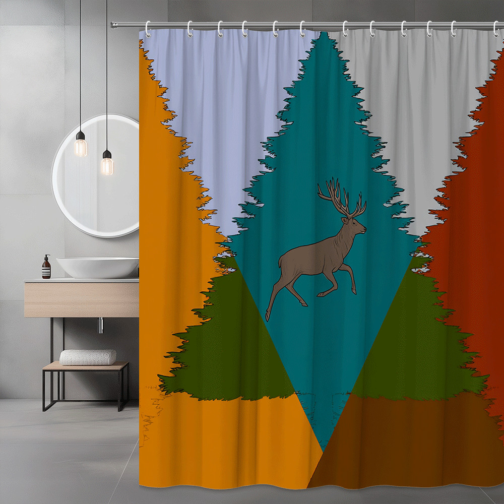 Deer and Pine Tree Graphic Shower Curtain