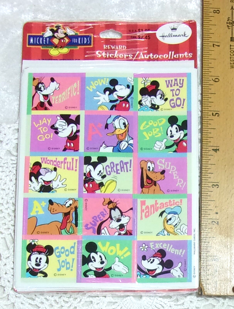 Vintage Hallmark Disney Mickey Minnie Mouse & Friends Stickers SEALED 8 Sheets