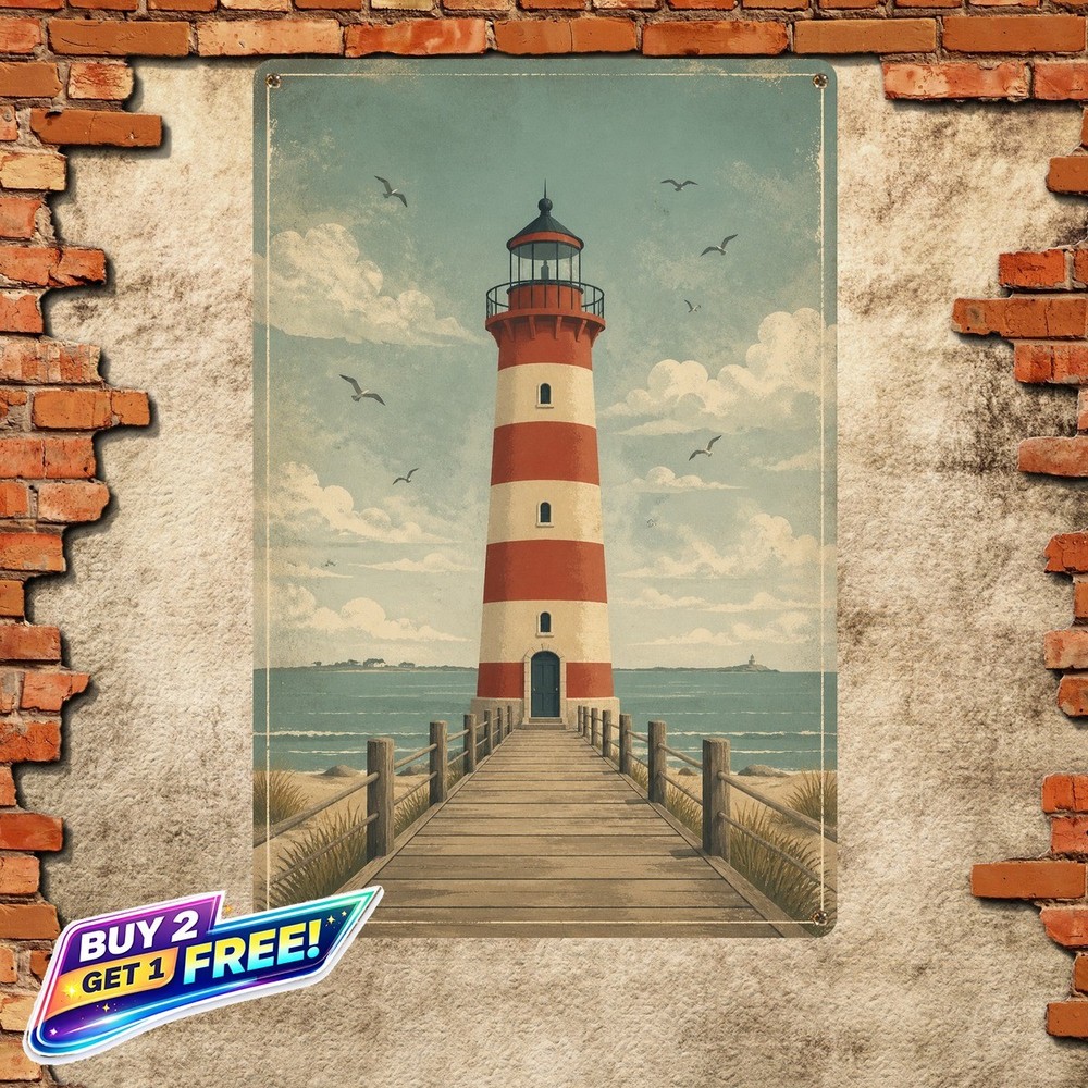 Lighthouse and Seagull Nautical Vintage Metal Wall Art Plaque