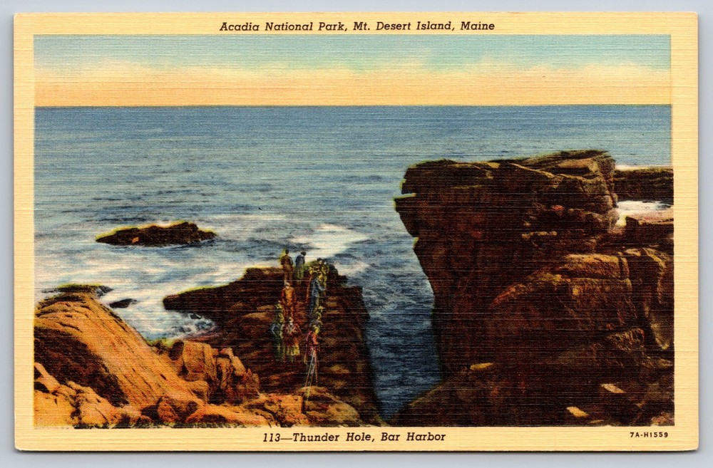 Acadia National Park Thunder Hole Mt Desert Island Bar Harbor ME Postcard Linen