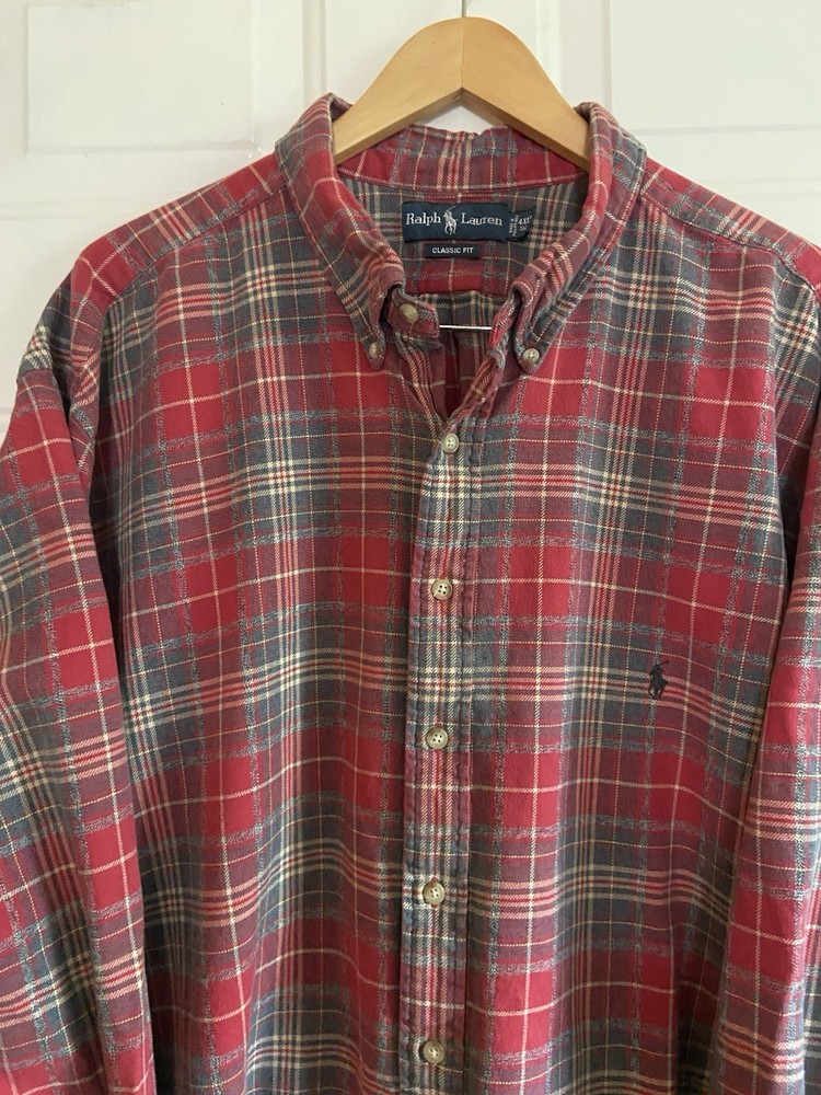 Ralph Lauren Shirt Mens 4XLT Tall Classic Fit Red Tartan Plaid Flannel Casual