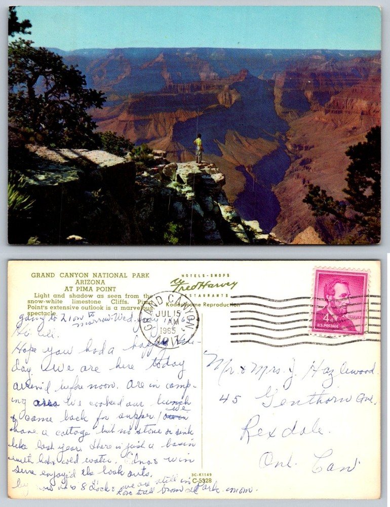Vintage 1965 Grand Canyon Pima Point AZ Postcard Fred Harvey Kodachrome