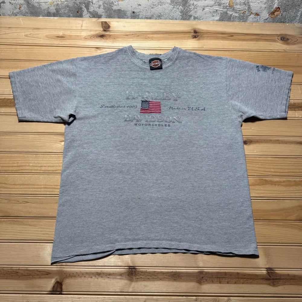 Vintage 90s Harley-Davidson Embroidered American Flag Ottawa Ohio T-Shirt Large