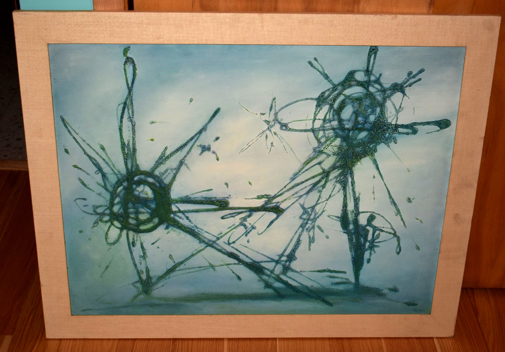 1960s Boston Mid Century Amazing Abstract Drip Atomic Painting Edward Cooper