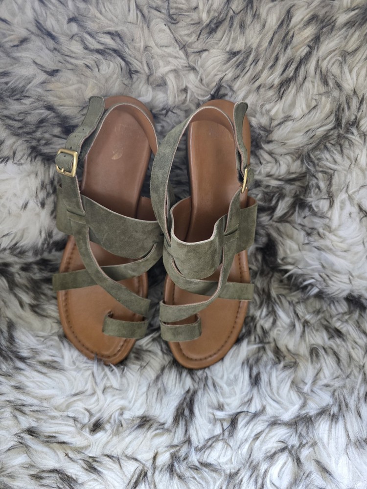 Franco Sarto Womens 9.5 Gia Suede Strappy Sandals Olive Green Toe Loop 290370238