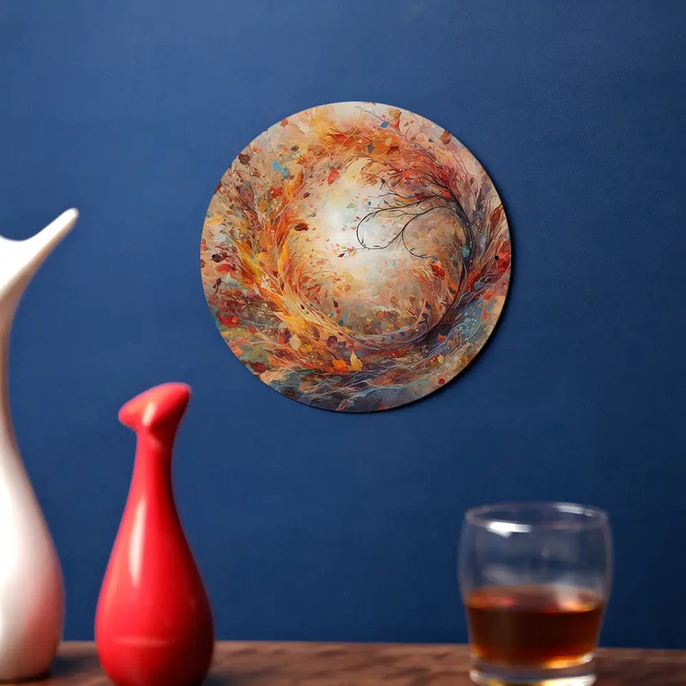 Vintage Autumn Leaves Round Aluminum Wall Decor