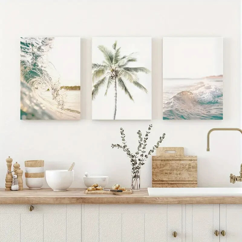 3pcs Ocean Coastal &Palm Tree Design Metal Print Ready to Hang Art