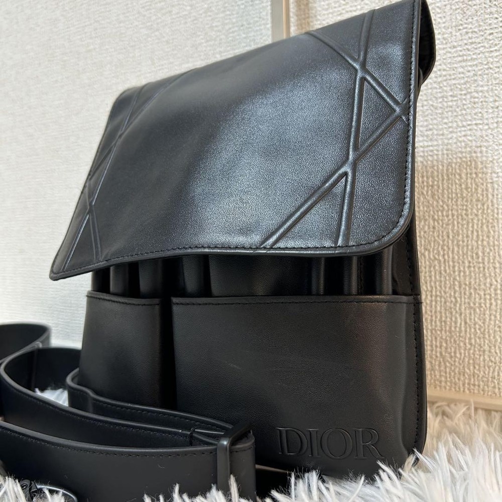 Dior Stylist Genuine Leather Embossed Black Shoulder Bag Rare Vintage