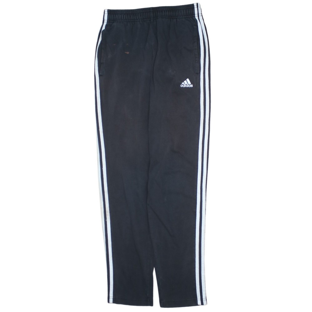 Adidas Mens Track Pants Black Three Stripe Elastic Waist Pockets Joggers Sport S