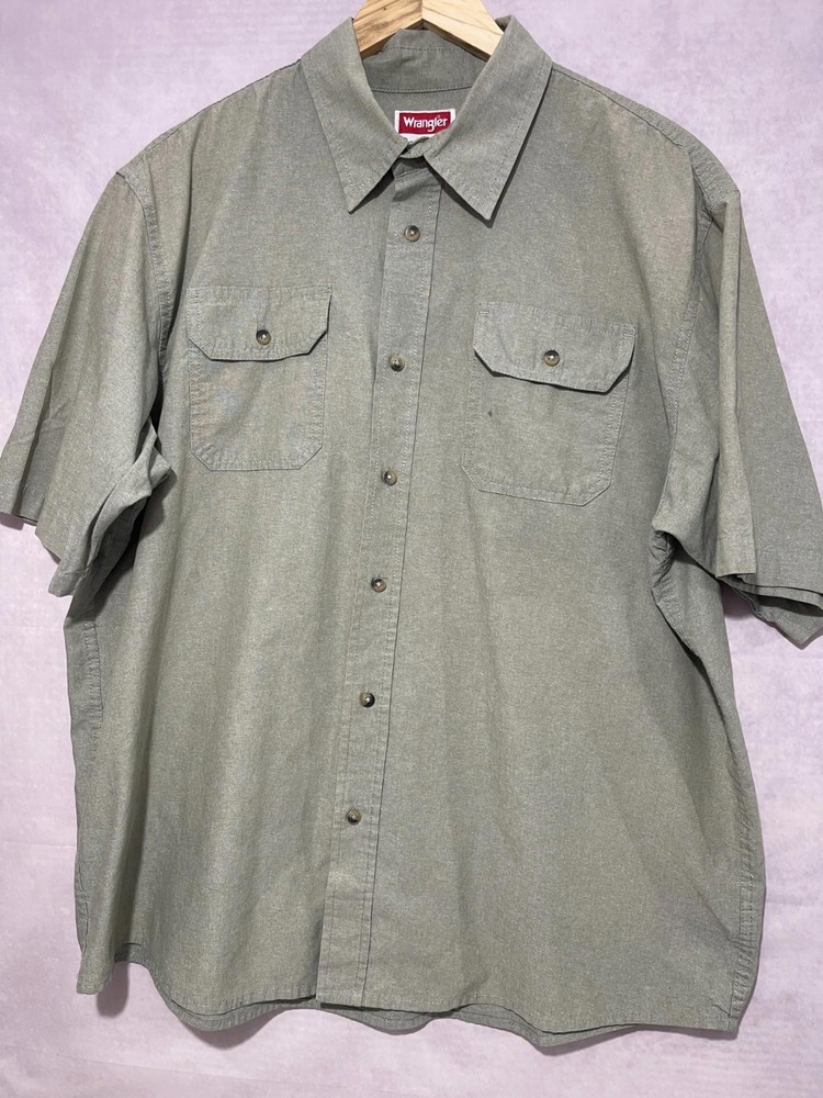 Wrangler Shirt Men's Button Short Sleeve Cotton Mix Grey Size XL #618