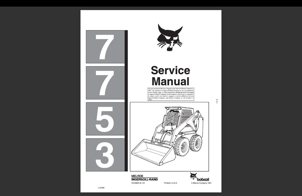 Bobcat 7753 Service Repair Manual, Workshop Manual