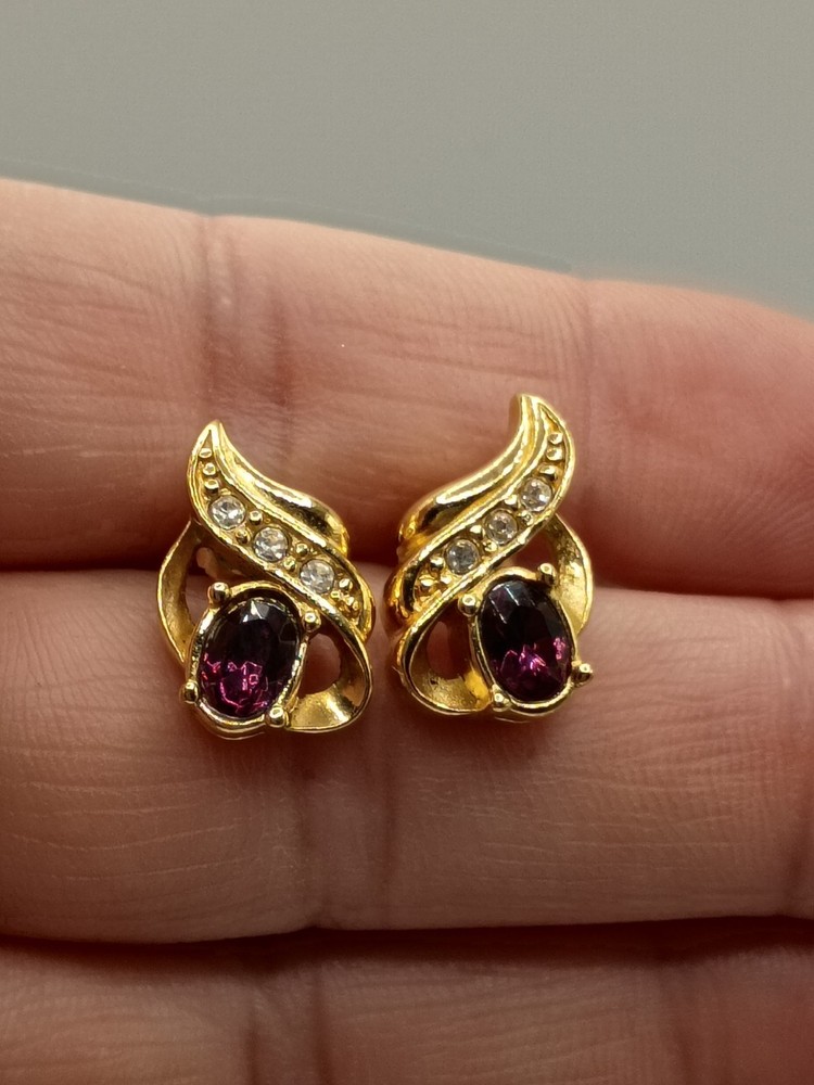 Vintage Avon Purple Cubic Zirconia Stud Earrings Gold Tone