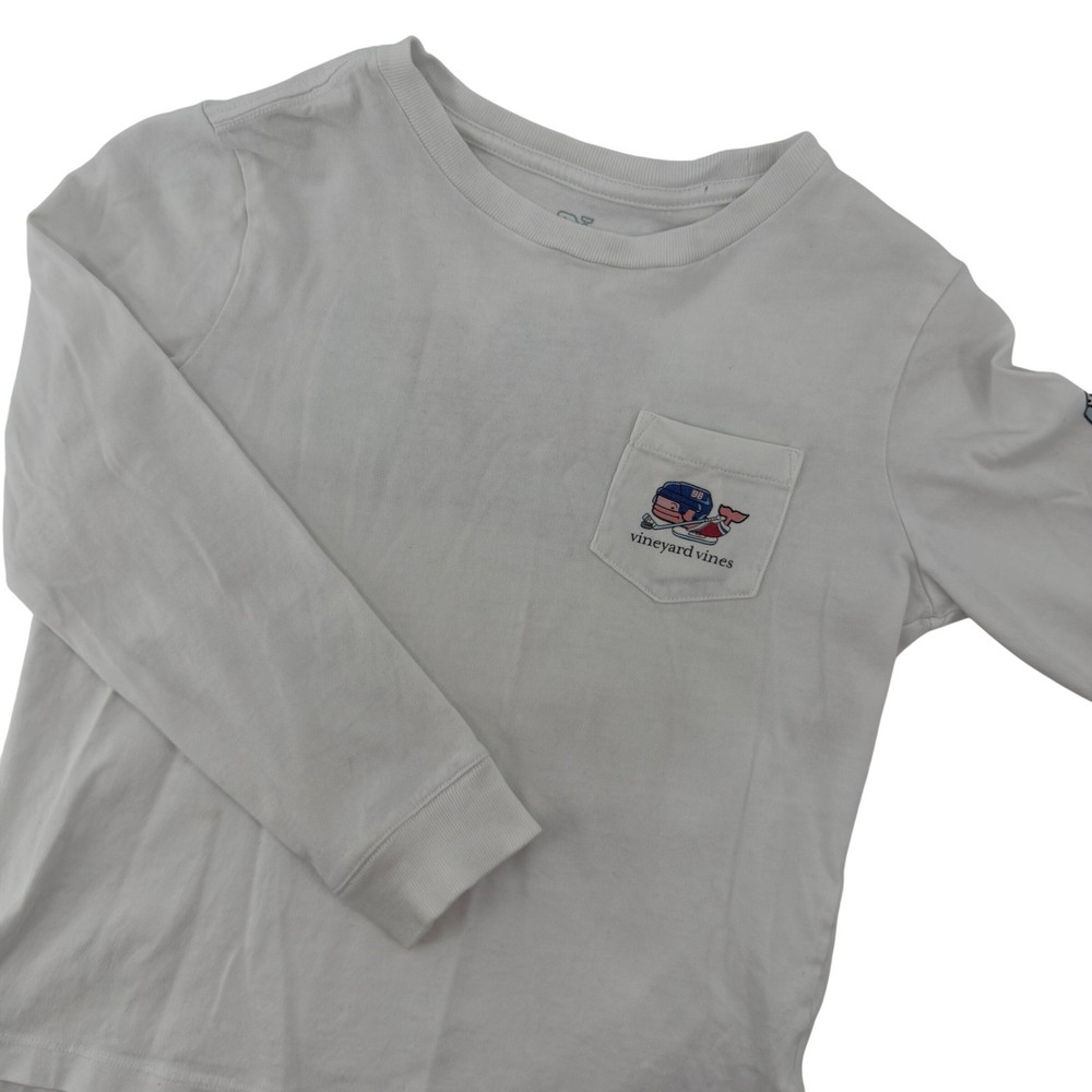 Vineyard Vines Kids White Hockey Whale Long Sleeve Pocket T-Shirt Size 7