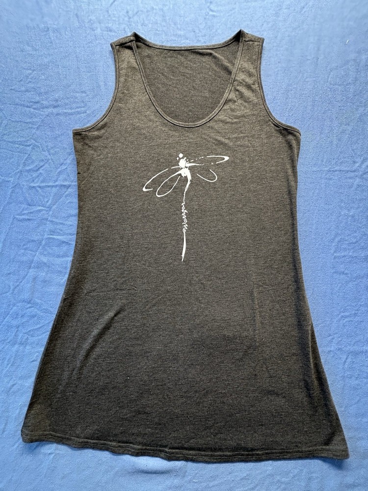 Women’s Dragonfly Graphic Tank Top Size Large Black Sleeveless Stretch Casual
