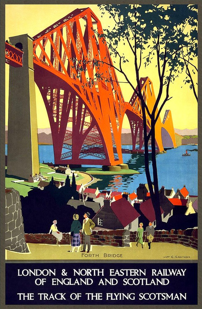 Cool Retro Travel Poster *FRAMED* CANVAS ART London Scotland Bridge 18x12