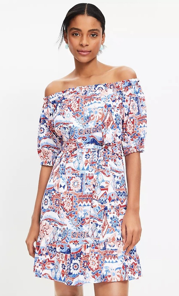 NWT - LOFT Women's Off the Shoulder Scribble Mini Dress, Size XS