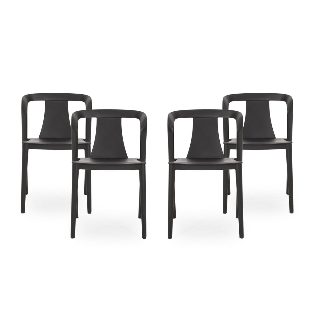 Black Orchid Outdoor Stacking Dining Chairs Set of 4 21.5W x 19.5D Inches