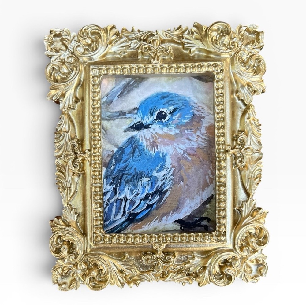 Bluebird watercolor bird print of my original painting in mini ornate frame
