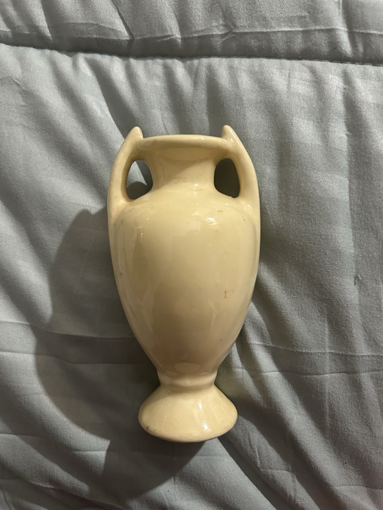 Vintage Camark 5 inch matte beige  double handle vase