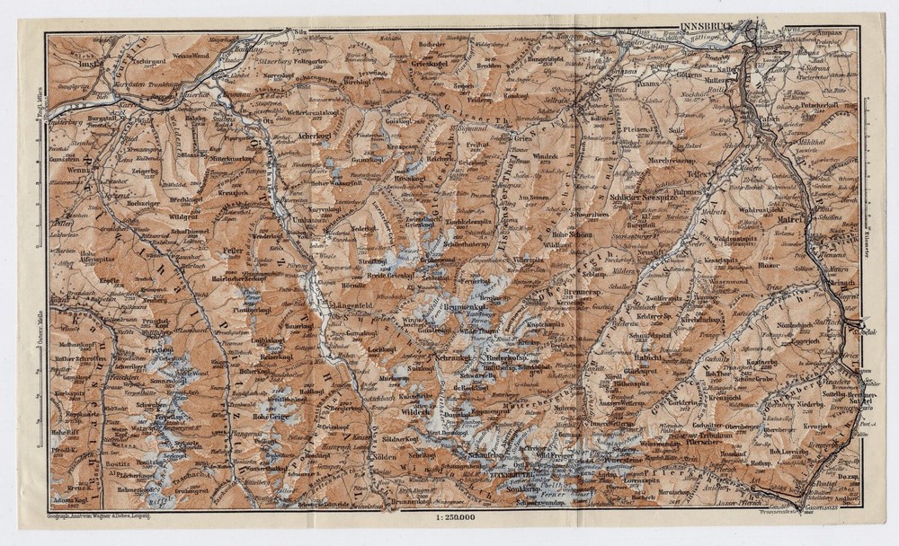 1910 Original Antique Map Of Ötztal Alps Tyrol Innsbruck / Austria