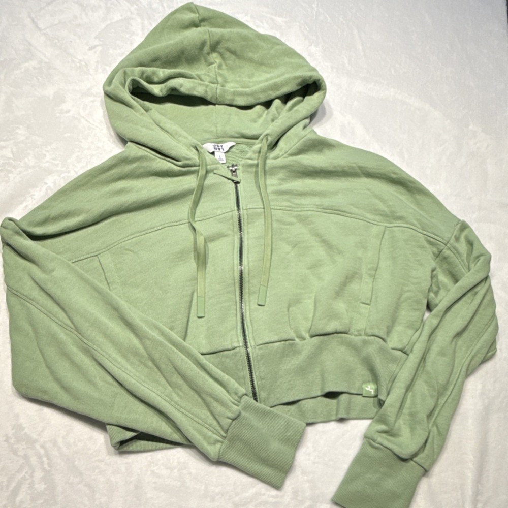 Joy Lab Green Cropped Full Zip Hooded Hoodie Women's Size L Cotton Blend