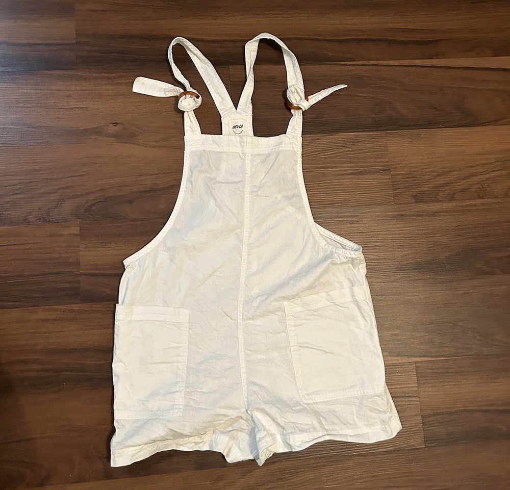 Aerie Overall Shorts Women's Medium White Denim Short Beachy Boho Romper Straps