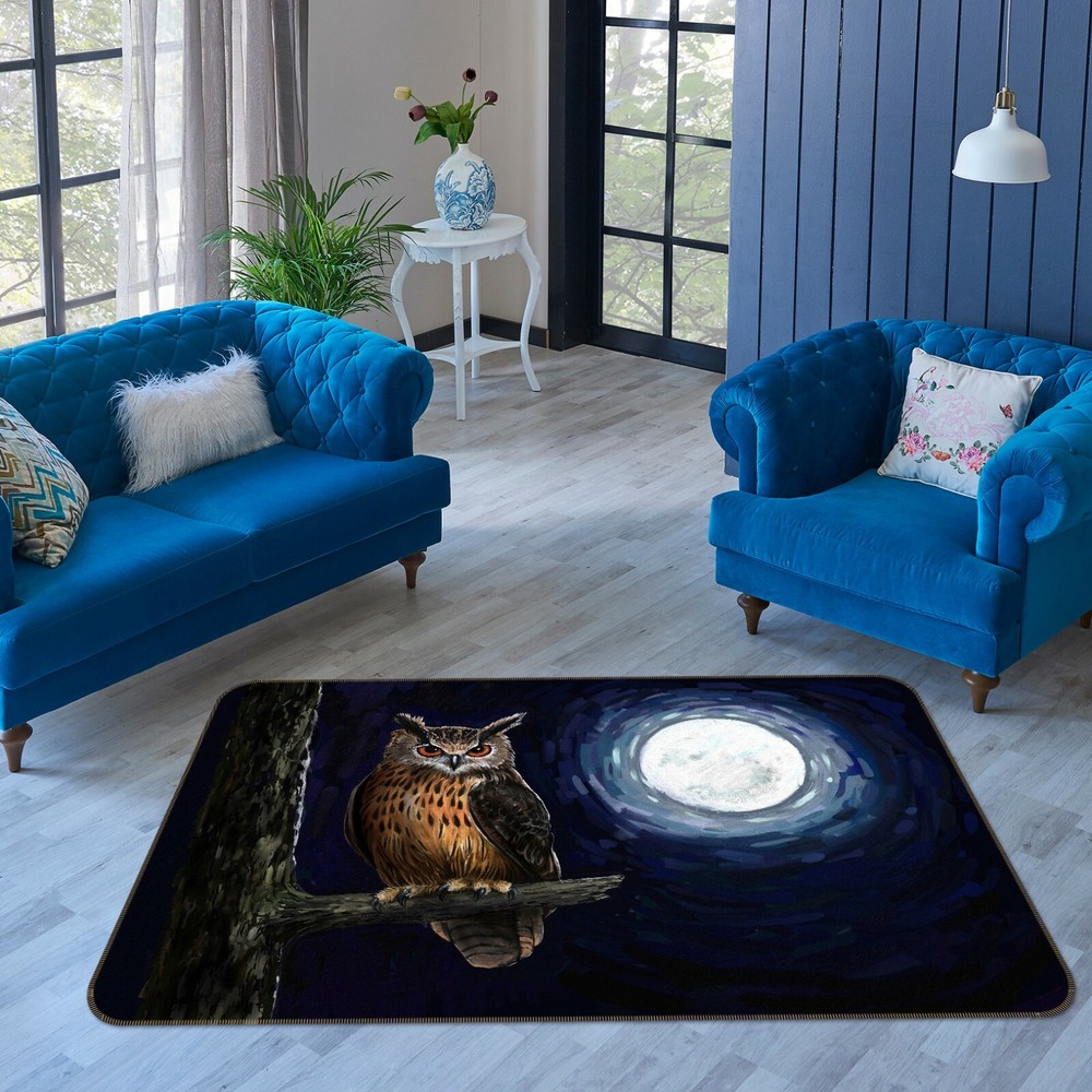 3D Hand Drawn Owl Moon Non Slip Rug Mat Elegant Animal Carpet O826