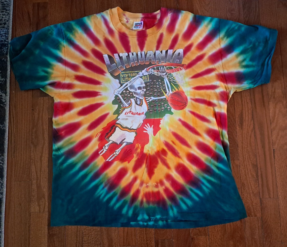 Vintage Lithuania 1992 Basketball Barcelona Tie Dye Shirt XL Grateful Dead 90's