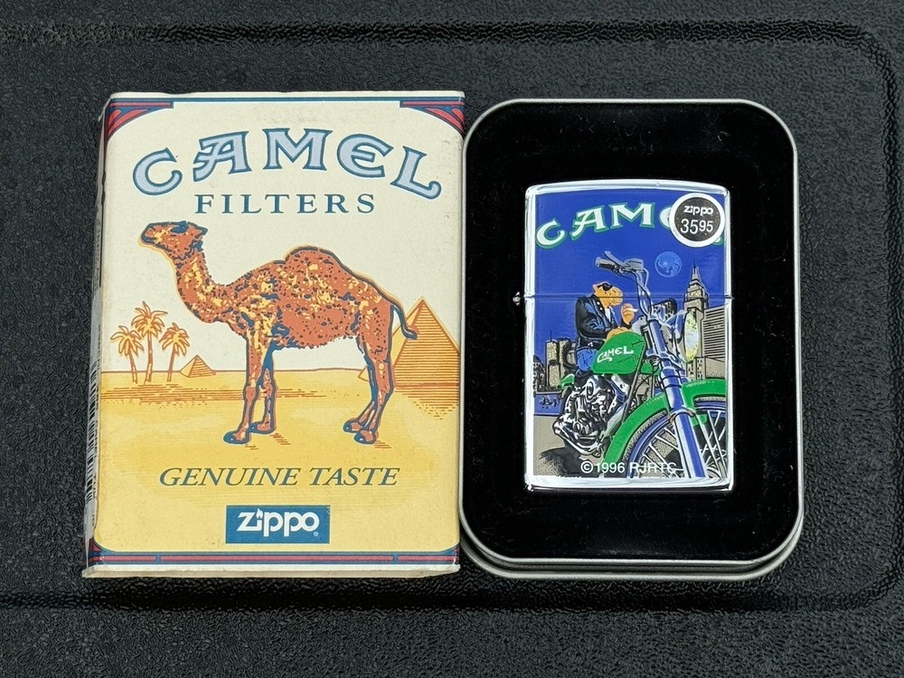 Vintage Unfired & Unused Camel Cigarettes Zippo Lighter Joe Camel on Motorcycle
