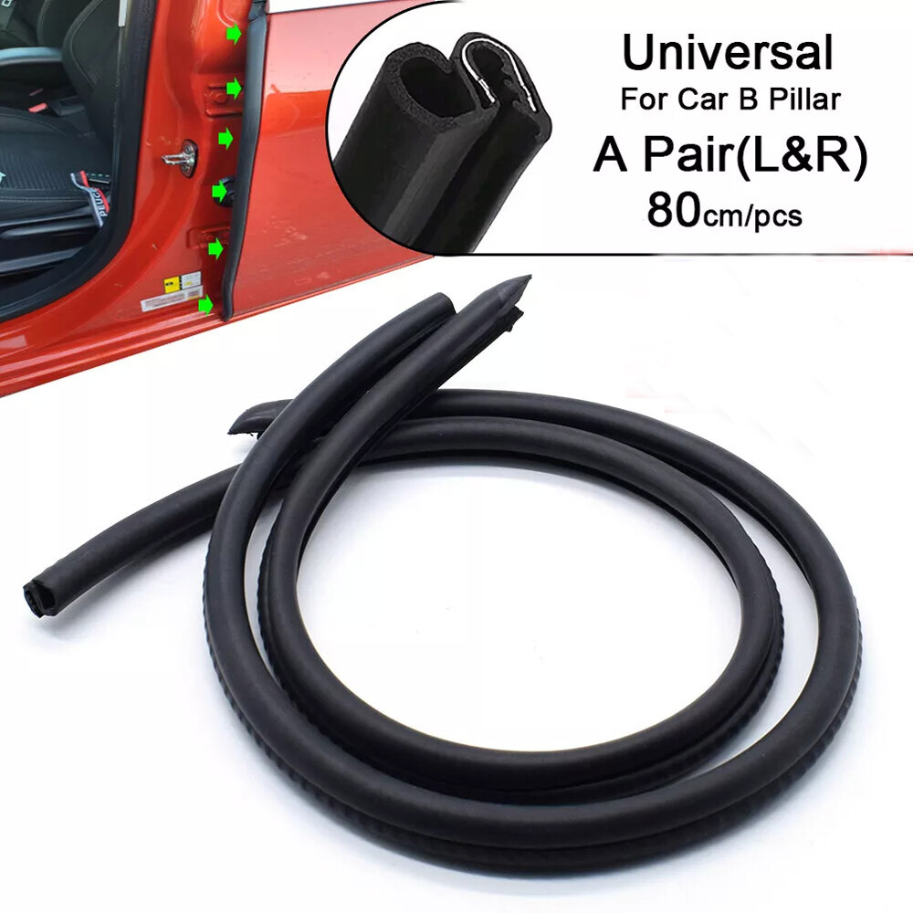 2-Pack Black B Pillar Car Door Edge Weatherproof Soundproof Rubber Sealing Strip