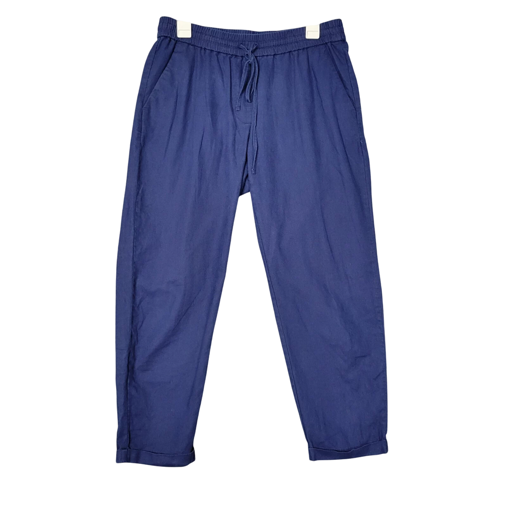 J Crew AW839 Blue Linen Blend Cropped Drawstring Pants Size 8