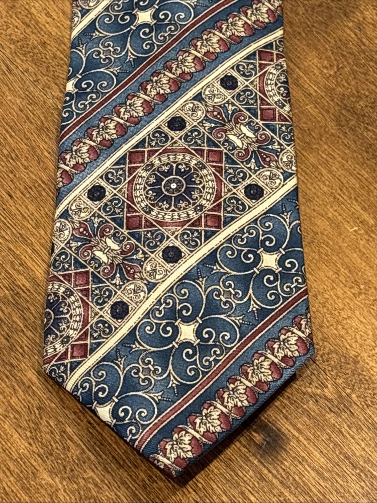 Mallory & Church LTD Silk Necktie Medieval Gothic Burgundy Green Gold Striped