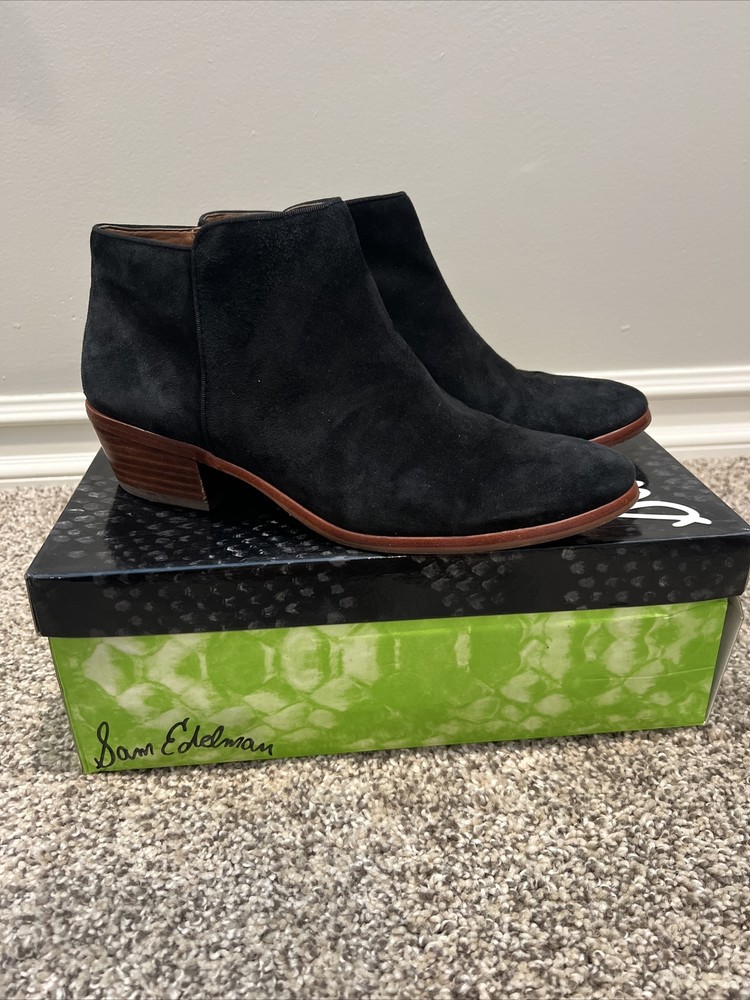 Sam Edelman Petty Black Suede Pointed Toe Zip Booties Women Size 8