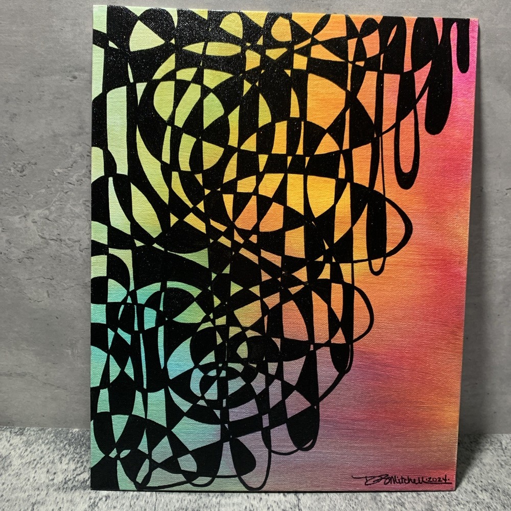 Original 11” X 14” Abstract Acrylic Painting Art On Canvas Panel With Easel-image