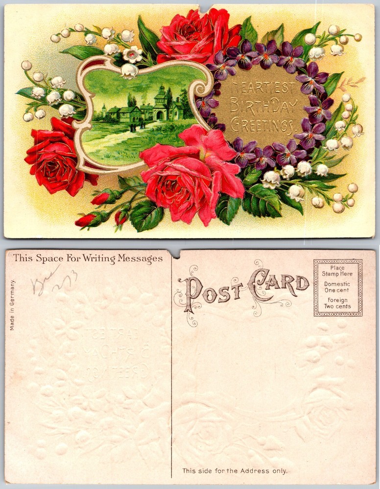 Birthday Greetings Roses Flowers Postcard
