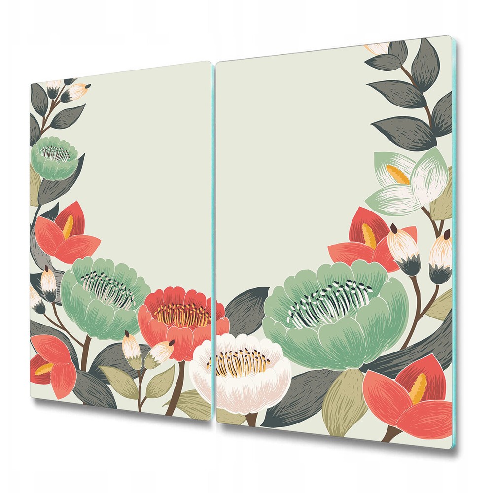 Glass Worktop Saver Kitchen Floral spring flowers green and red 2x30x52