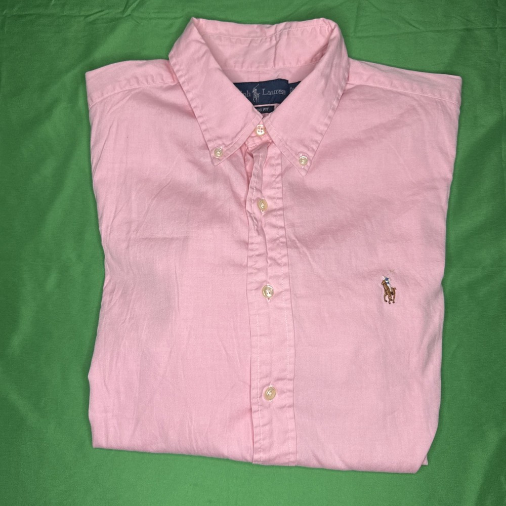 Polo Ralph Lauren Mens Shirt Pink Long Sleeve Oxford Button Down L Classic Fit