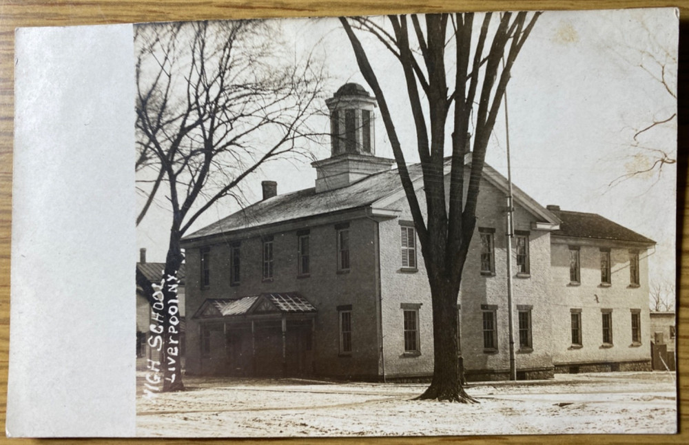 1910s RPPC: LIVERPOOL, NEW YORK antique real photo postcard HIGH SCHOOL BUILDING