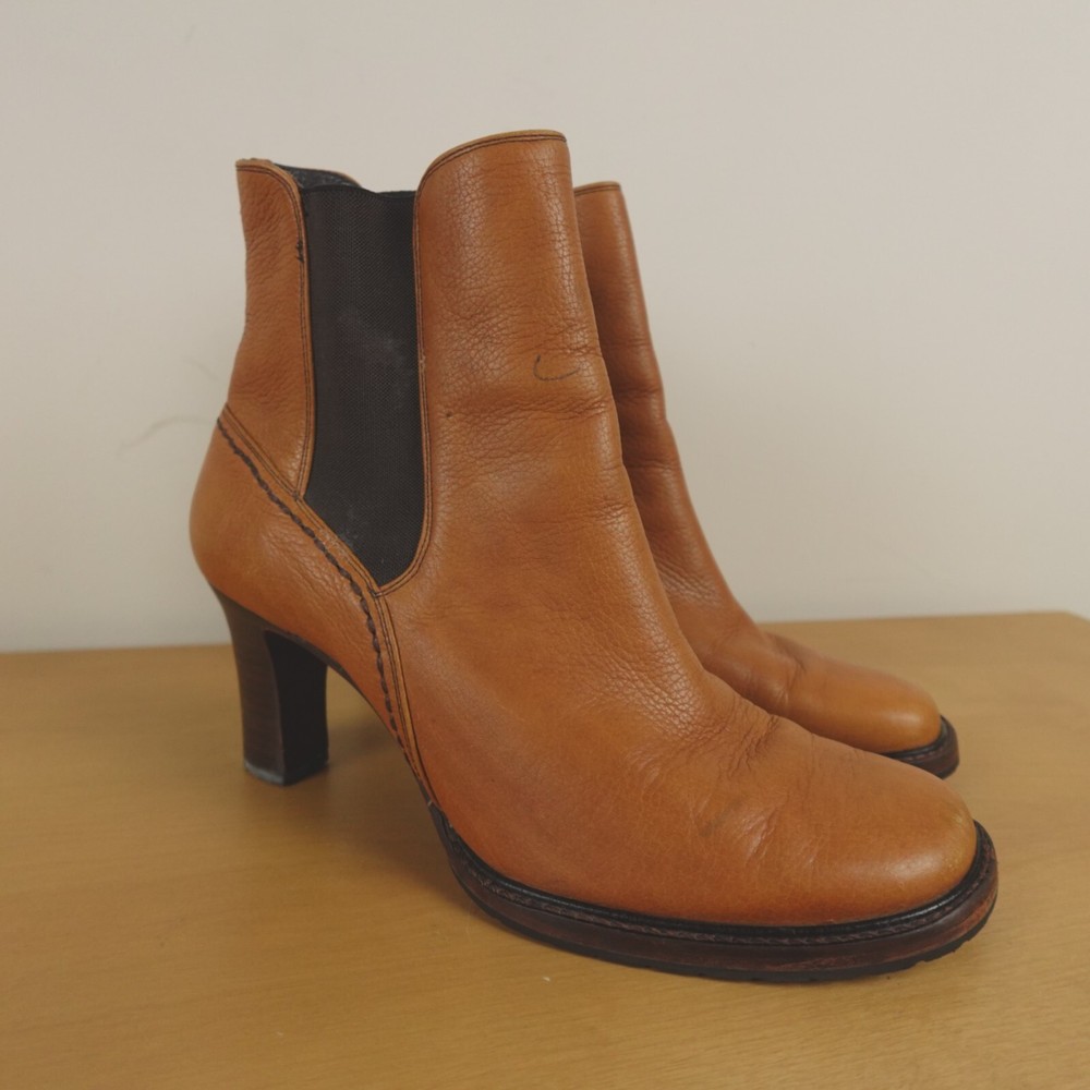 Cole Haan Country Boots Womens 7.5 Tan Butterscotch Leather Ankle Square Toe Y2K