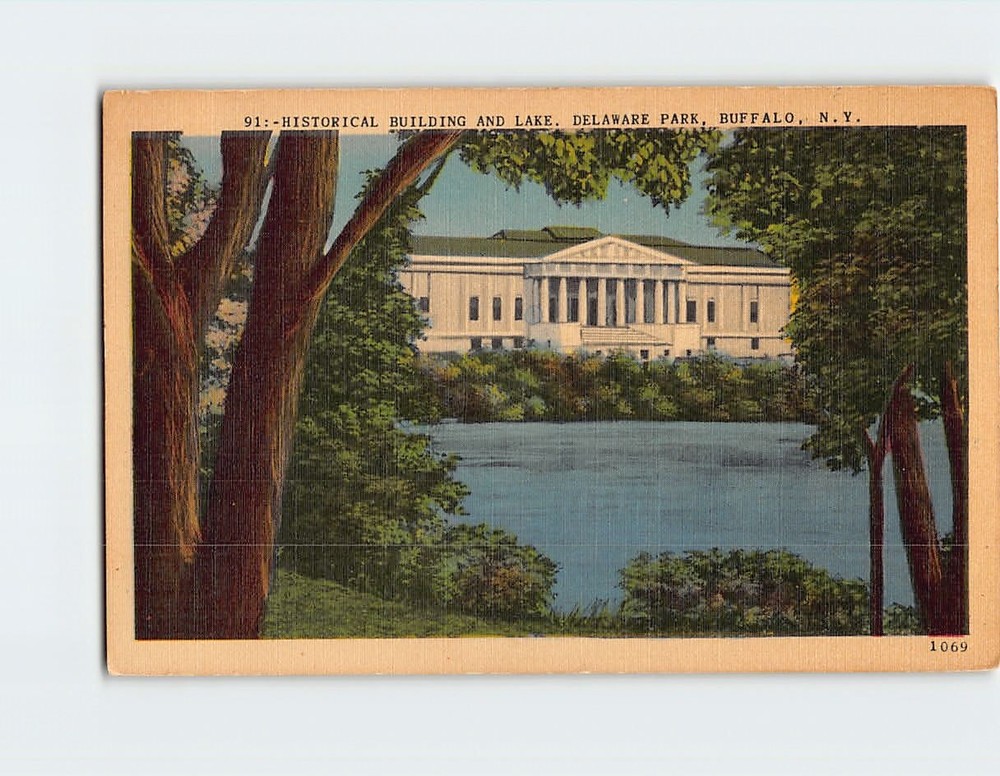Postcard Historical Building And Lake Delaware Park Buffalo USA