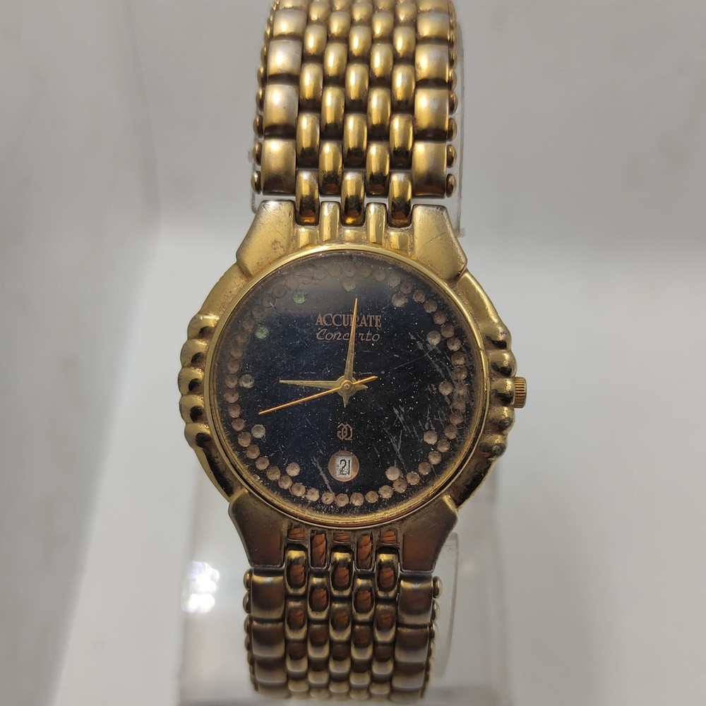 Vintage Swiss Concerto Quartz 7-Jewel Wristwatch for Parts or Repair-image