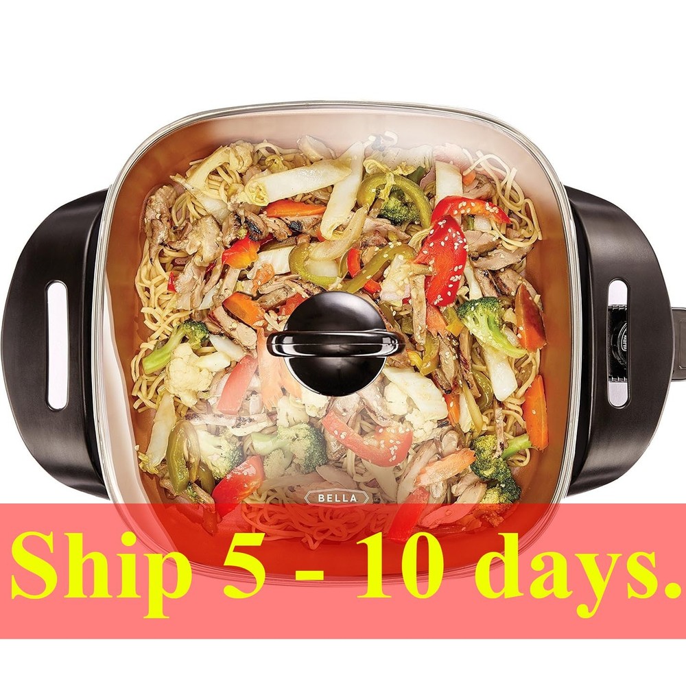 BELLA Electric Ceramic Titanium Skillet for Roasting Frying Steaming Healthy Eco Nonstick Cooking