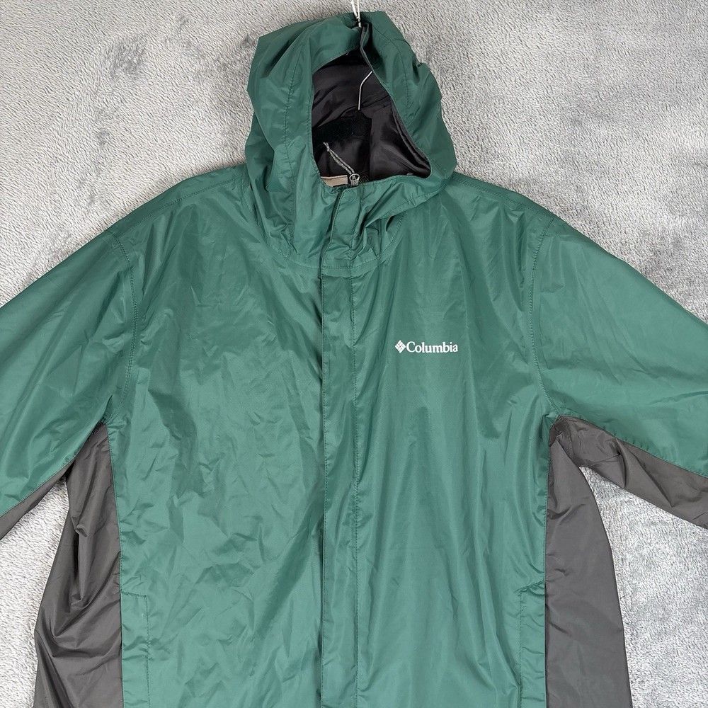 Columbia Jacket Mens Size L Green-Black Omni Tech Waterproof Full Zip Hooded