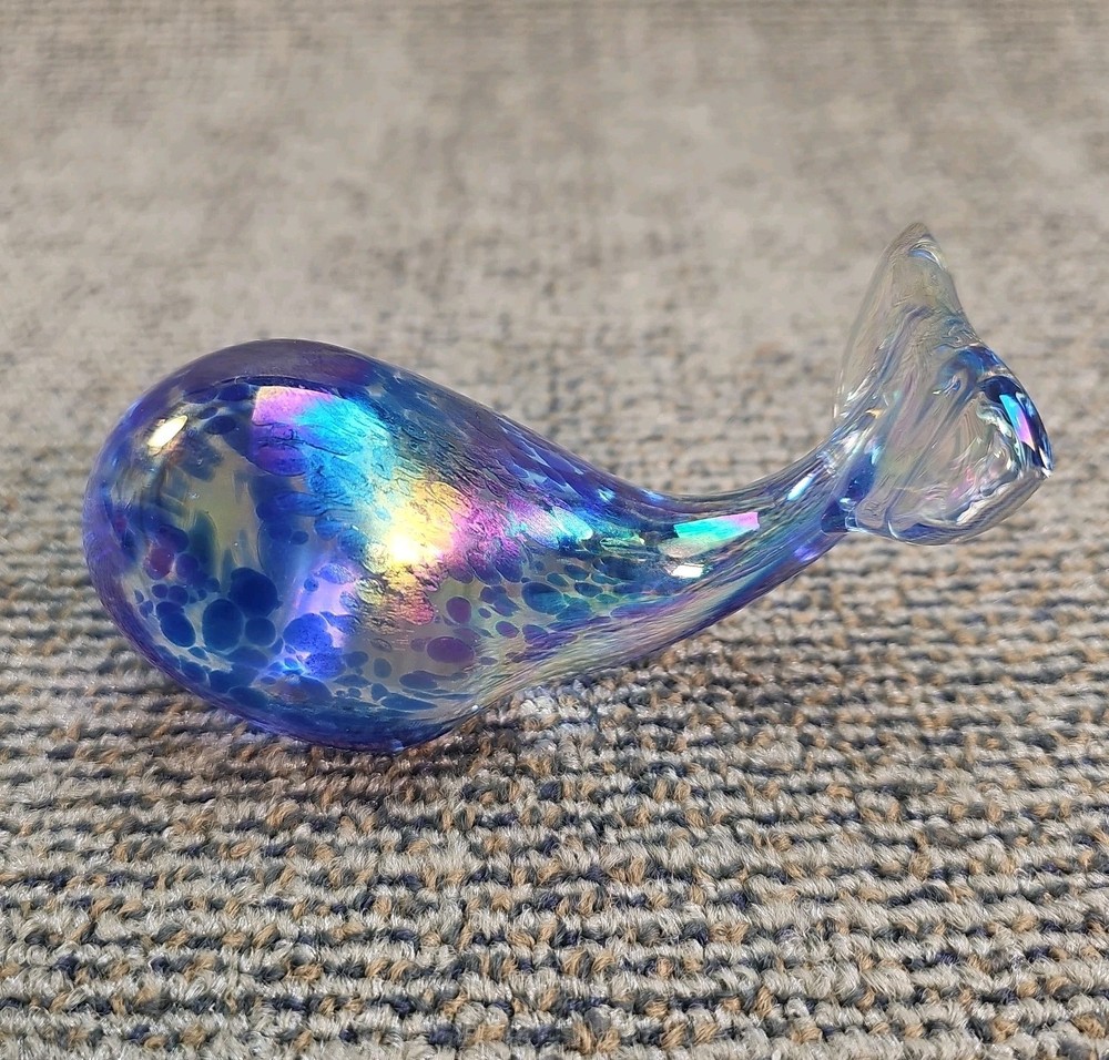 Vintage Hand Blown Art Glass Whale, Whale Figurine, Whale Paperweight