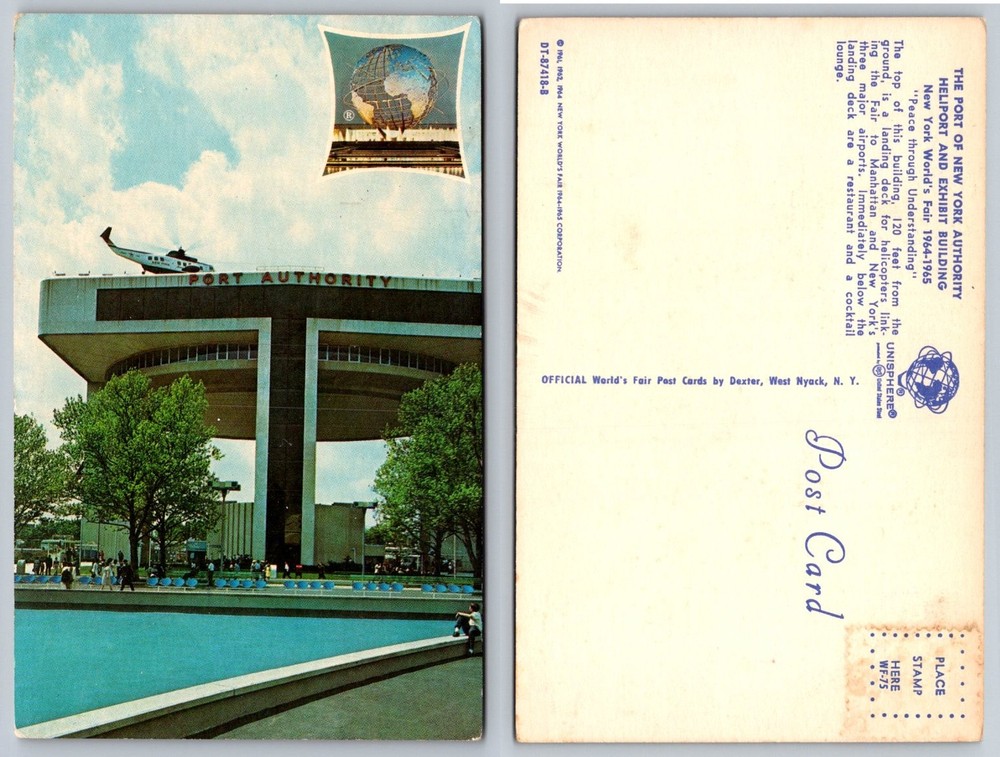 1964-65 NY World's Fair Port Authority Heliport Unisphere Chrome Postcard